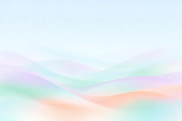 Soft mesh gradient waves in lilac, mint and peach rising from the bottom into a near-white sky blue.